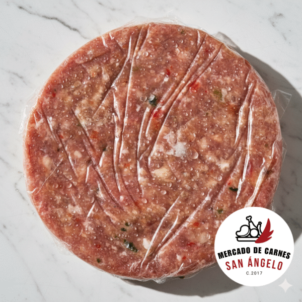 Hamburguesa de carne mixta San Ángelo — mezcla de res y cerdo lista para asar